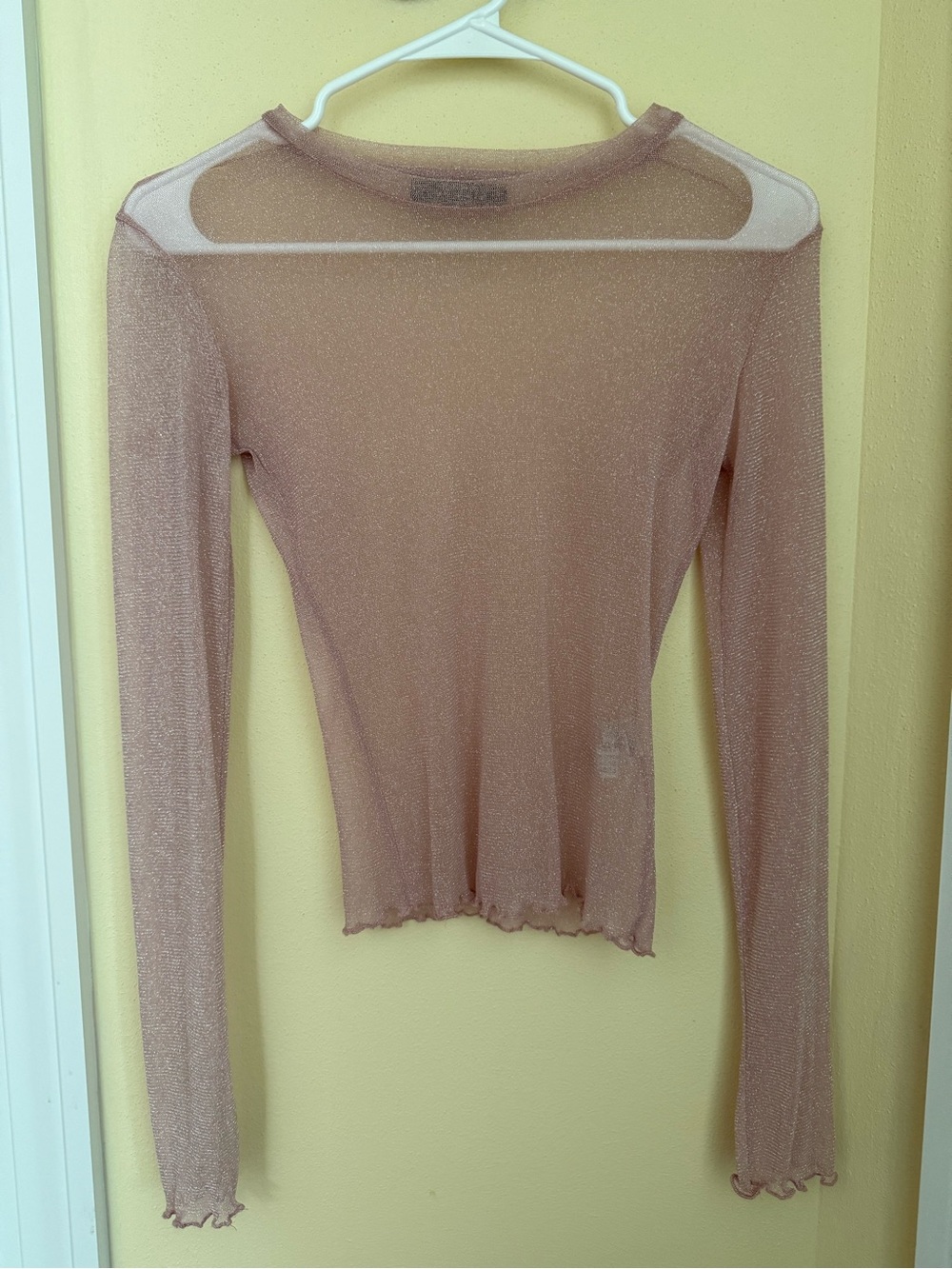 Bershka Sheer Shimmery Rose Long-Sleeve Top